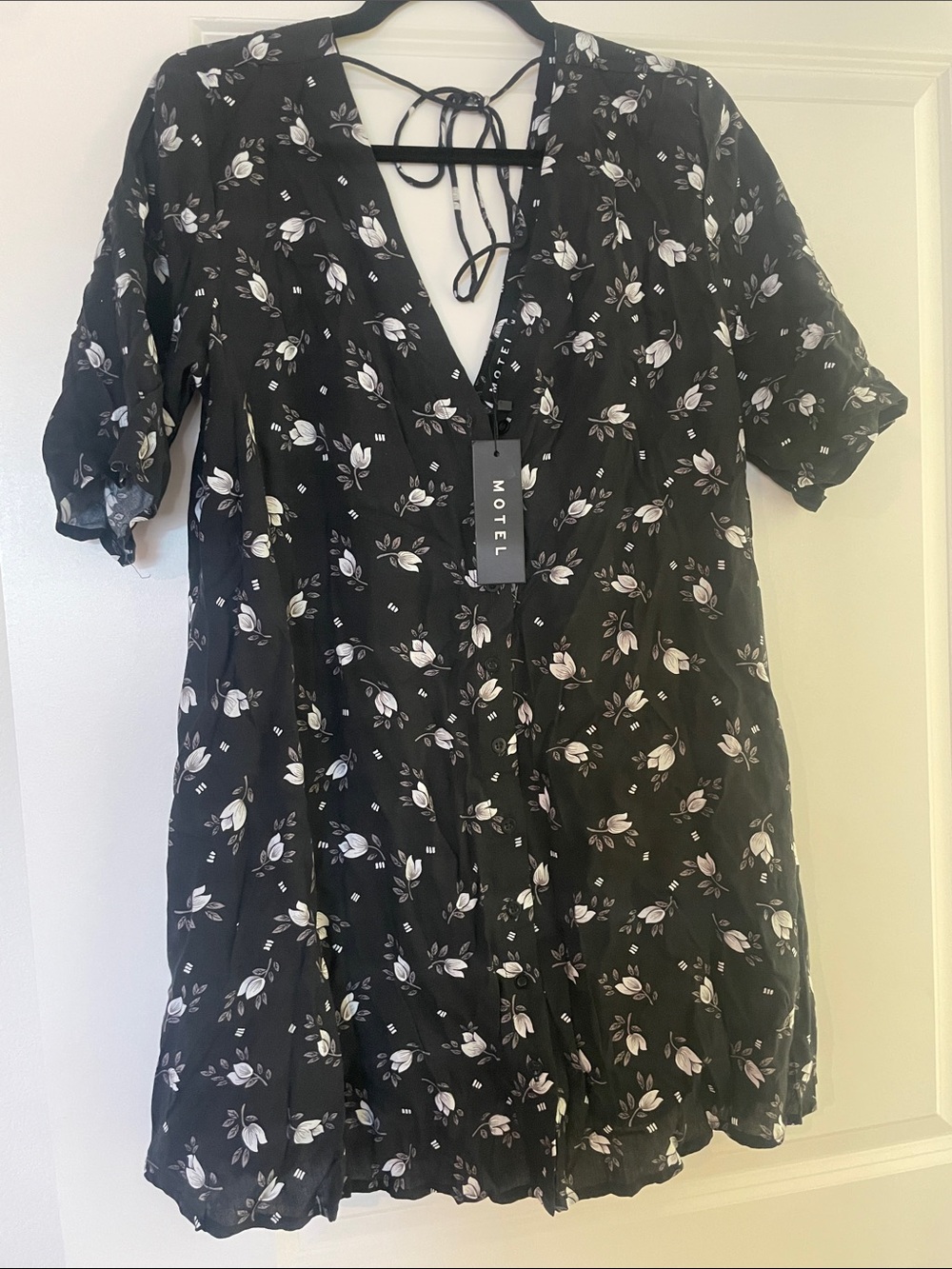 Motel Rocks Black Floral V-Neck Mini Dress